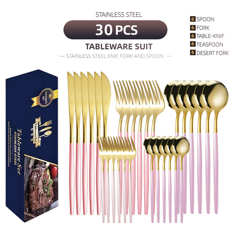 Elegant Stainless Steel 30-Piece Tableware Set