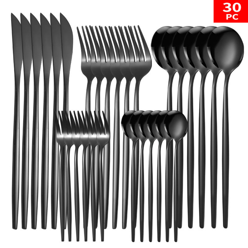 Elegant Stainless Steel 30-Piece Tableware Set