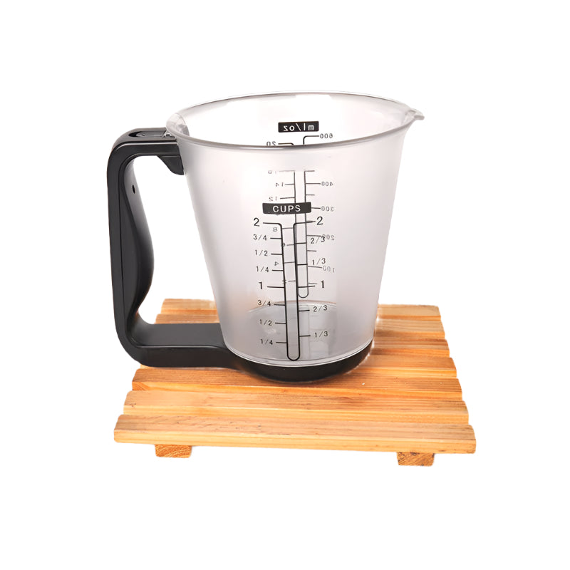 American-style electronic measuring cup with a sleek digital display and battery-powered operation. This multifunctional kitchen scale, available in red, green, and black, is designed for accurate liquid and ingredient measurements.