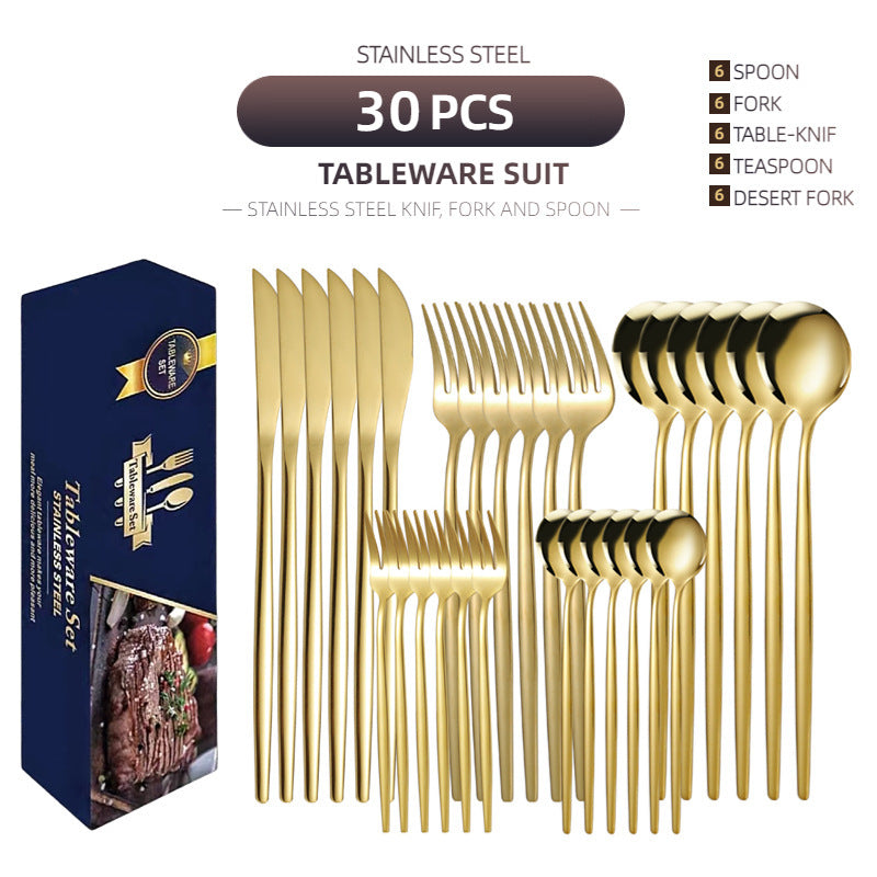Elegant Stainless Steel 30-Piece Tableware Set