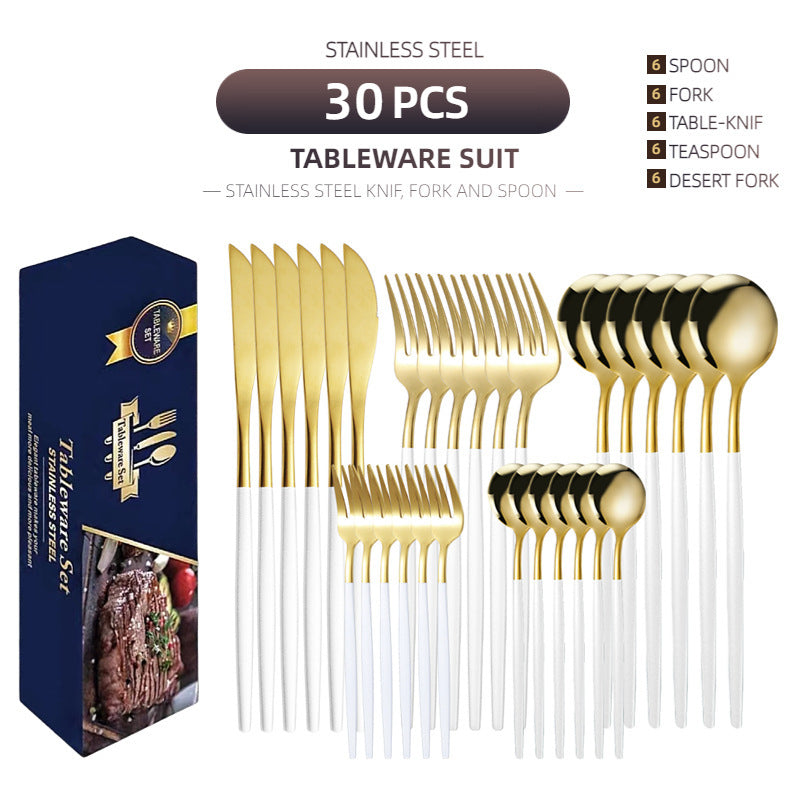 Elegant Stainless Steel 30-Piece Tableware Set