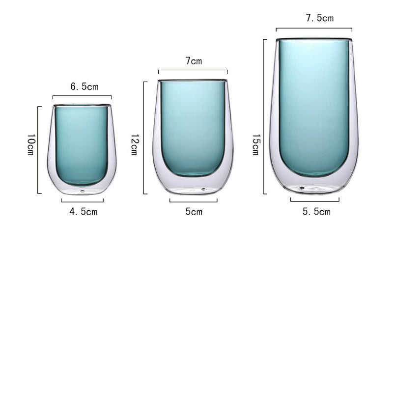 Elegant Double-Layer Colored Glass Cups – Stylish & Heat-Resistant Drinkware