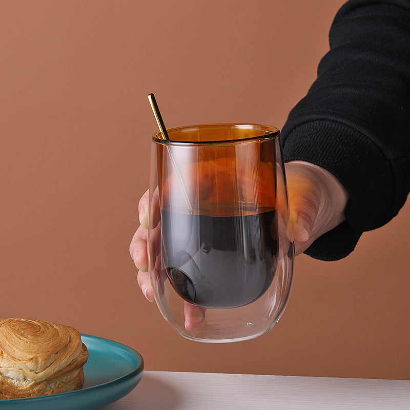 Elegant Double-Layer Colored Glass Cups – Stylish & Heat-Resistant Drinkware