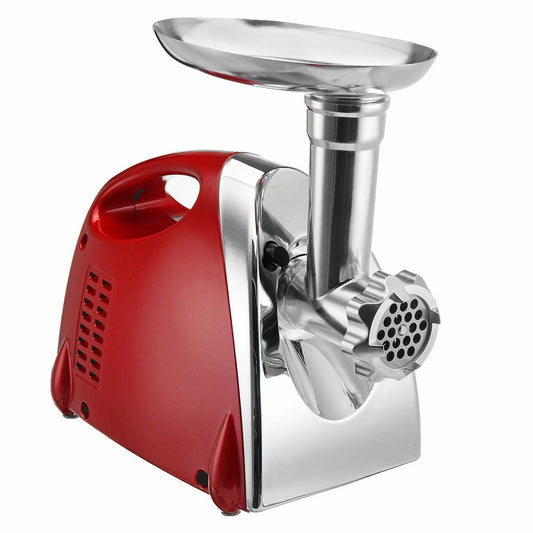 Image of the GrindPro 800 Electric Meat Grinder, constructed with food-grade aluminum alloy and ABS plastic, featuring an 800W motor, 220V-50Hz rated voltage, efficient 800g/min mincing, and quiet operation (≤80dB).