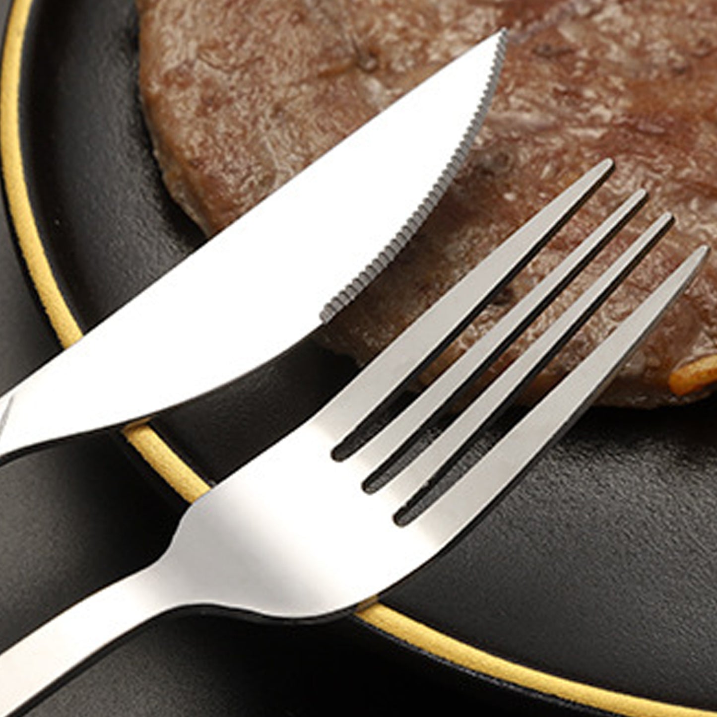 Elegant Stainless Steel Cutlery Set with Wood Grain Handle