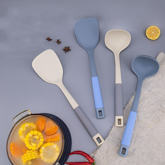 Image of the ChefScoop Deluxe, a modern silicone spatula and scoop designed for non-stick pans, featuring a tail hanging hole for space-saving storage and crafted from heat-resistant, food-grade silicone and nylon.