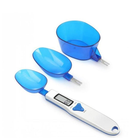 Digital spoon scale with detachable weighing spoons, offering precision up to 500g/0.1g in a compact design (189x138x47 mm), powered by 2 AAA batteries for accurate kitchen measurements