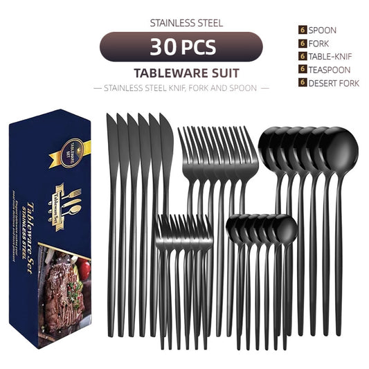 Elegant Stainless Steel 30-Piece Tableware Set