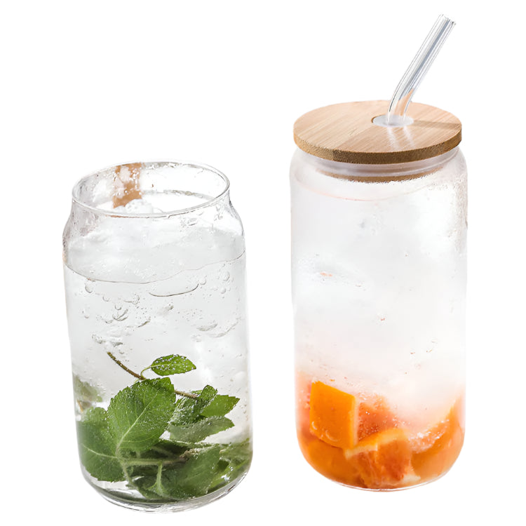 Modern Can-Shaped Borosilicate Glass Cups with Lids