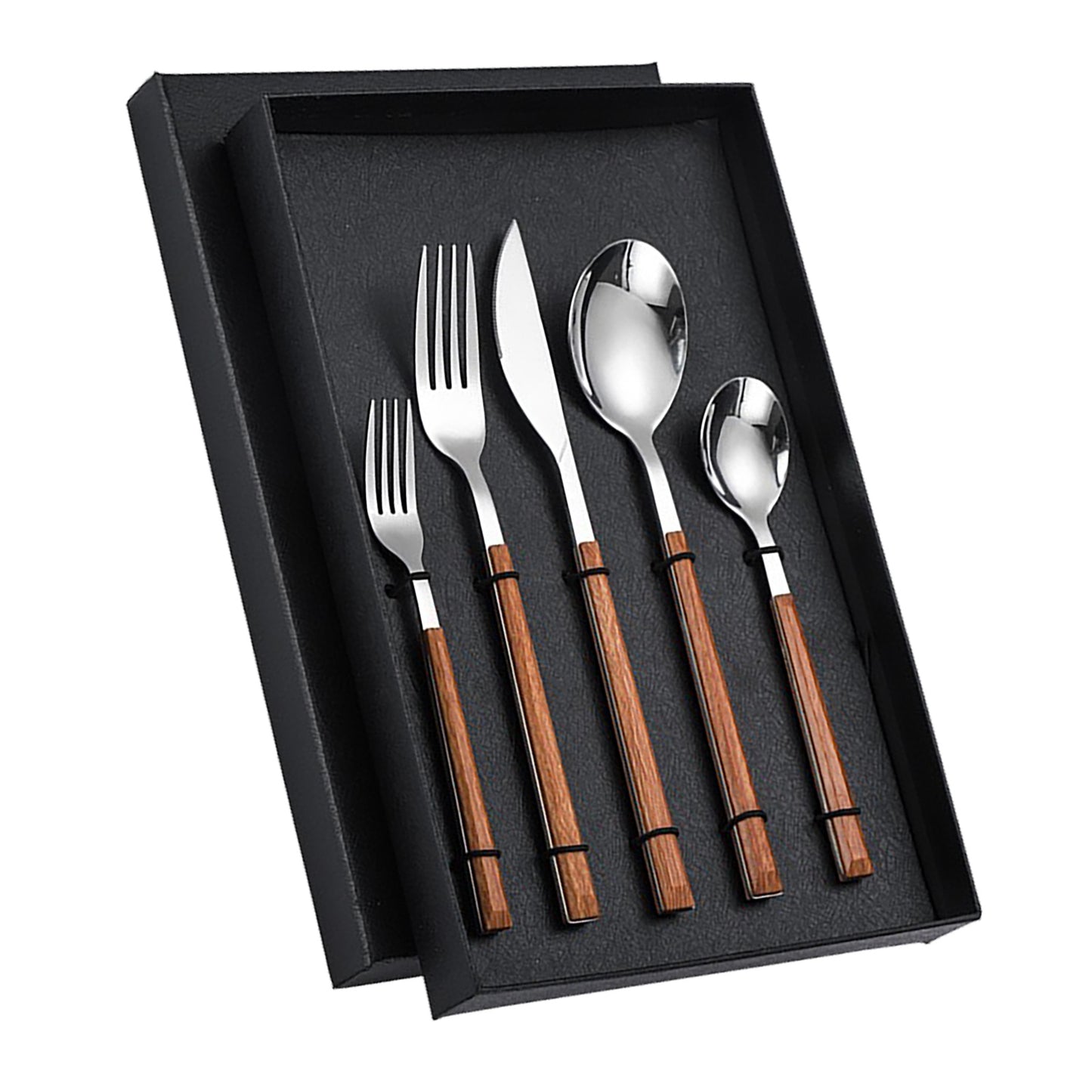 Elegant Stainless Steel Cutlery Set with Wood Grain Handle