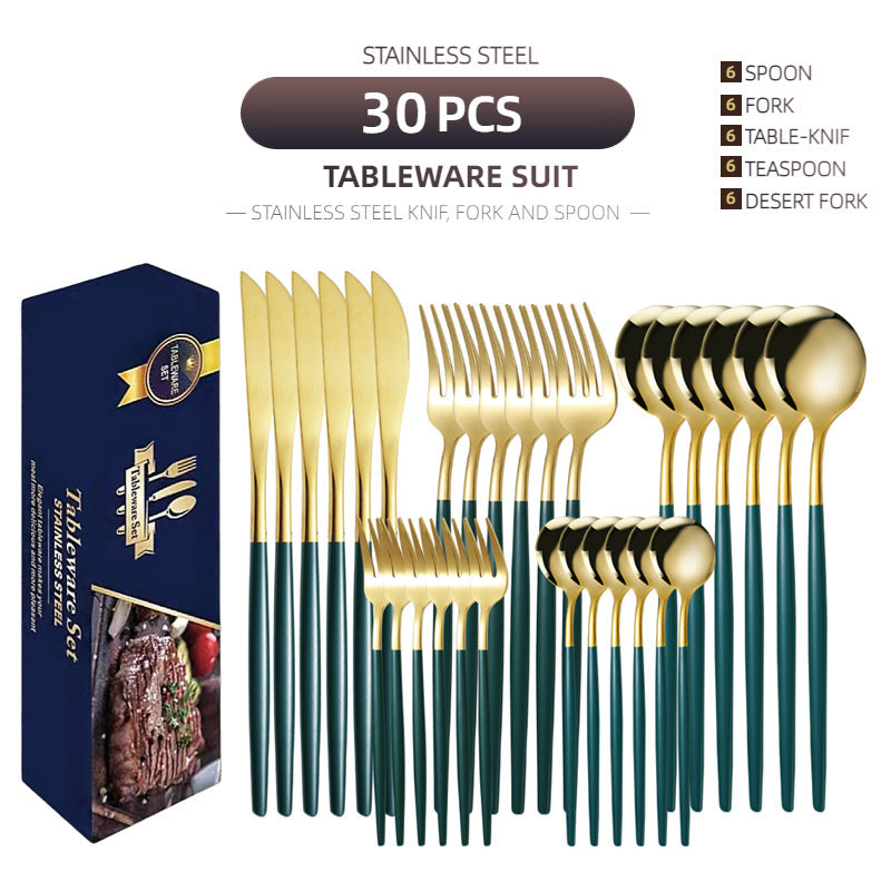 Elegant Stainless Steel 30-Piece Tableware Set
