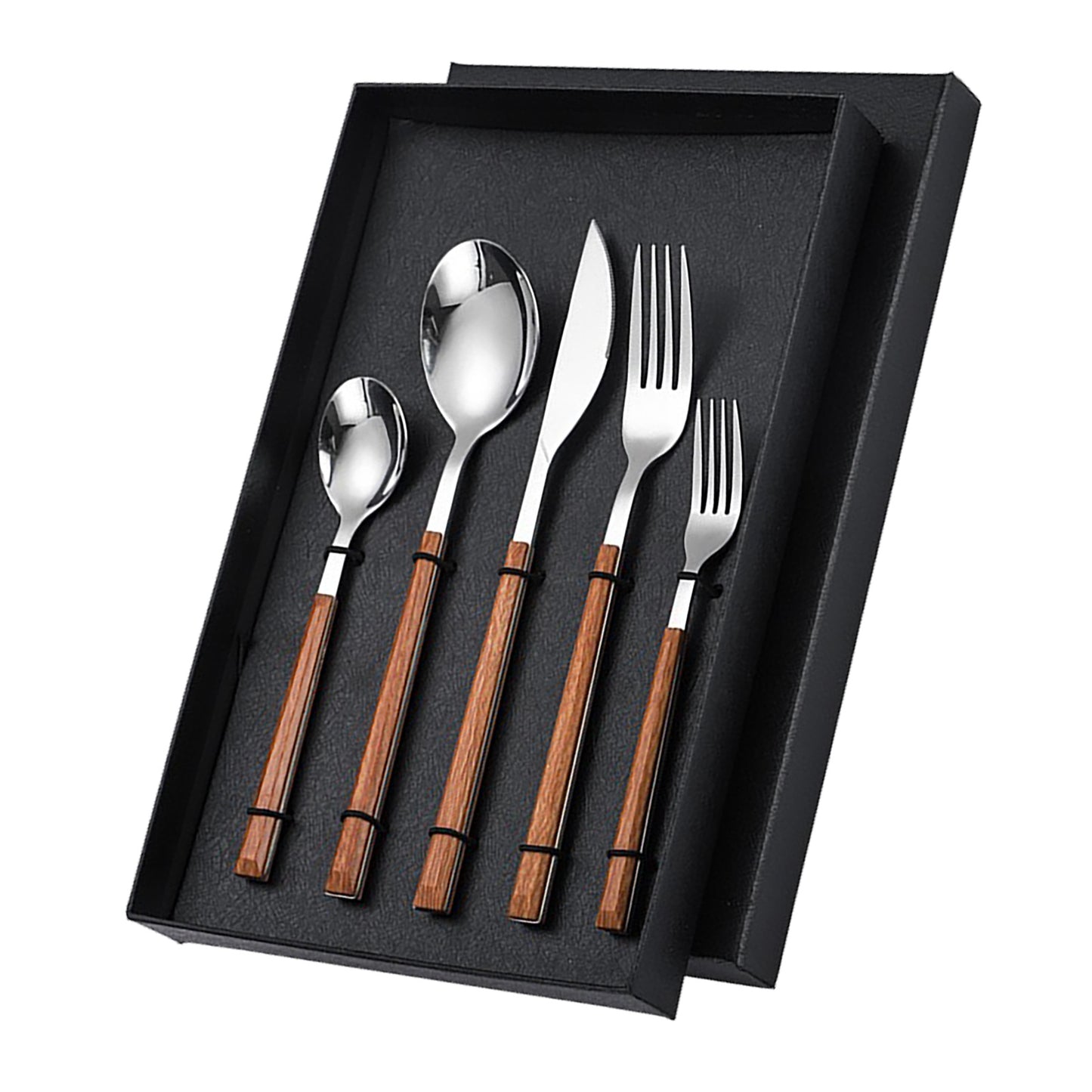 Elegant Stainless Steel Cutlery Set with Wood Grain Handle
